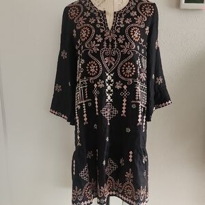 Johnny Was Black Dress with Vibrant Embroidery